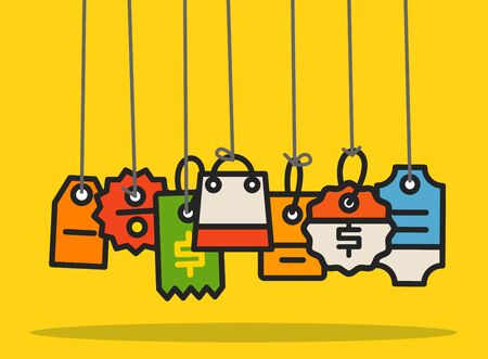 Modern web commerce tags collection. Flat design shopping conceptのイラスト素材