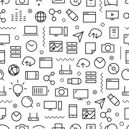 Different line style icons seamless pattern. Technologyのイラスト素材