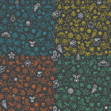 Christmas season vector elements collection. Xmas hand-drawn color seamless patternのイラスト素材