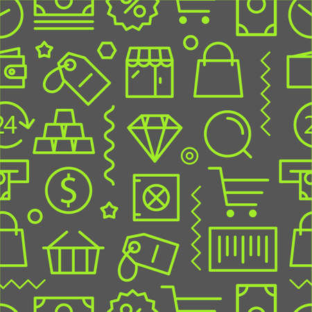Different shopping seamless pattern. Lineart conceptのイラスト素材