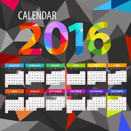 2016 year color calendar template. Flat design templateのイラスト素材