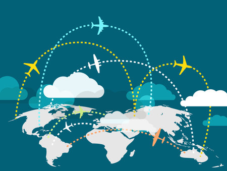 Airplanes flying over the Earth mapのイラスト素材