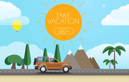 Take Vacation travelling concept. Flat design illustrationのイラスト素材