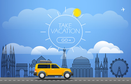 Take Vacation travelling concept. Flat design illustrationのイラスト素材