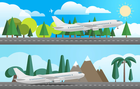 Aircraft in different countries. Flat design illustrationのイラスト素材