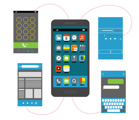 Modern smartphone silhouette with different interface elementsのイラスト素材