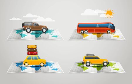 World map with different vehicle. Vector infographic elementsのイラスト素材