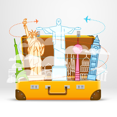 Vacation travelling composition with different world sightsのイラスト素材