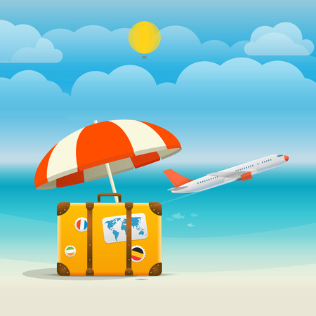 Flying aircraft vacation concept. Flat design illustrationのイラスト素材