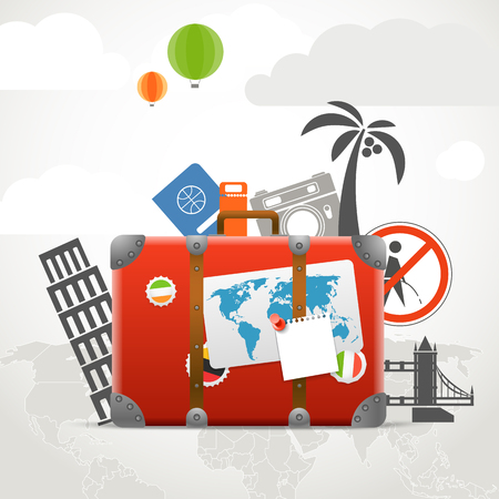 Vacation travelling composition concept with the red bagのイラスト素材