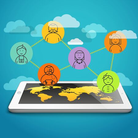 Abstract scheme of modern computer network. Design elementsのイラスト素材