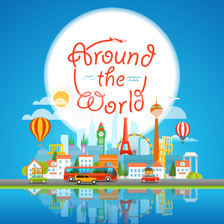 Vacation travelling concept. Around the world, Vector travel illustrationのイラスト素材