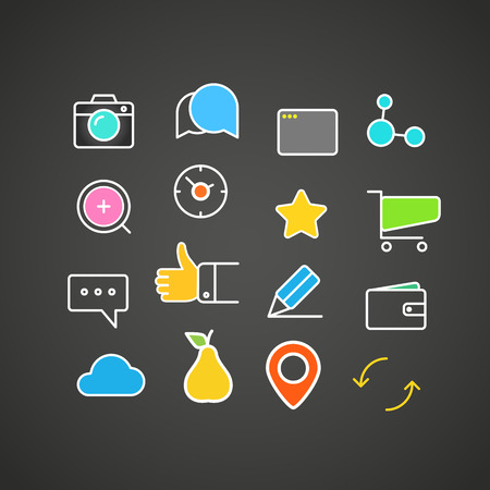 Different simple web icons collection. Flat design application iconsのイラスト素材