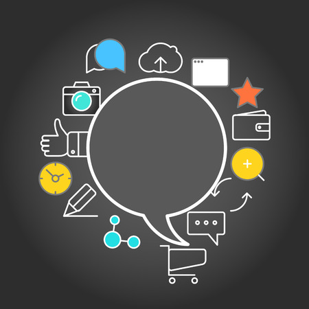 Abstract composition of speech cloud with modern media iconsのイラスト素材