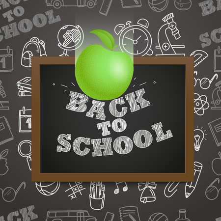 Back to scholl concept. Falling apple to the letters on the blackboardのイラスト素材