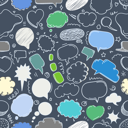 Different sketch peach clouds seamless pattern. Vector doodles setのイラスト素材