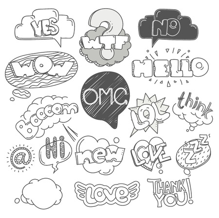 Different sketch style words collection. Vector doodles setのイラスト素材