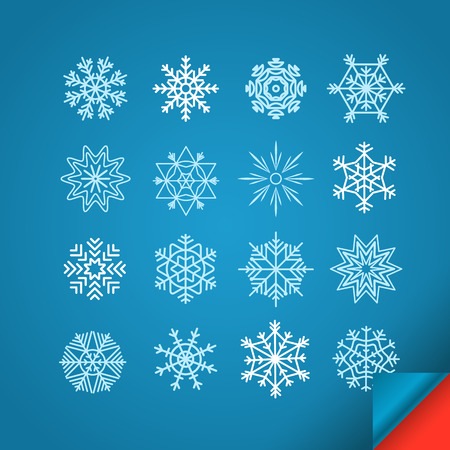 Different white snowflakes set on blue. Design elementsのイラスト素材