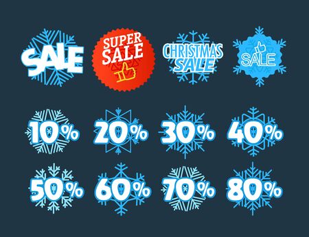 Different color season shopping tags  clipart. Christmas sale and discountのイラスト素材