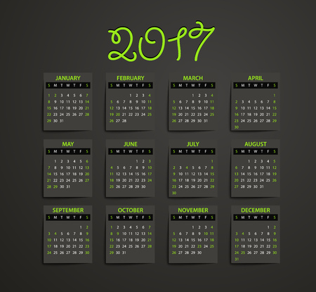 2017 year vector calendar template. Flat design template. Calendar for 2017 yearのイラスト素材
