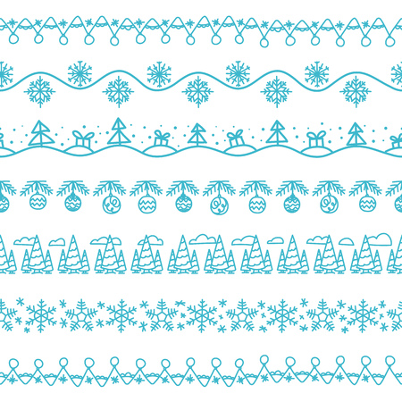 Different doodle christmas vector decor. Vector seamless christmas pattern. Xmas celebration elements collection for designのイラスト素材