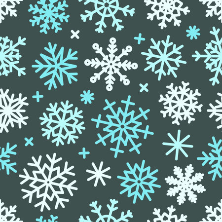Different vector snowflakes seamless background. Vector ice crystals