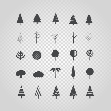 Different tree silhouette vector set isolated on transparentのイラスト素材