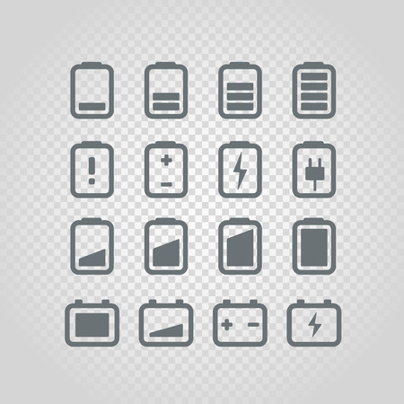 Different accumulator status icons set. Design elements set isolated on transparentのイラスト素材