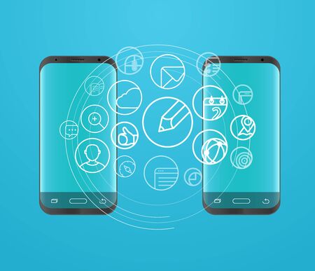 Information transfer scheme. Design elements. Modern smartphone mockupのイラスト素材