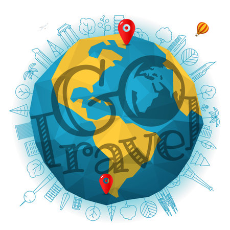 Go travel concept. The Earth with pins and logoのイラスト素材