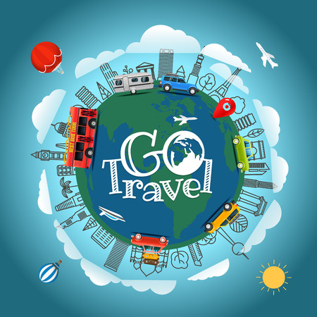 Travel around the Earth. Go travel concept. Vector illustrationのイラスト素材