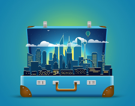 Around the world concept. Modern cityscape night sceneのイラスト素材