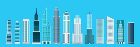Different skyscrapers on blue. Vector elements collectionのイラスト素材
