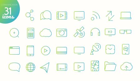 Modern media web and mobile app thin line icons collection. Communicationのイラスト素材