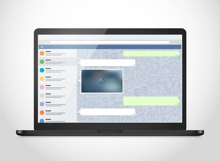 Vector notebook with messenger application on the screen. Photoreal mockup. Template for a contentのイラスト素材