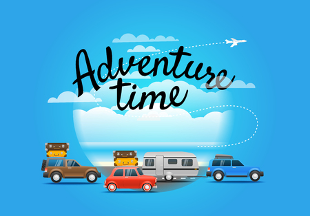 Vacation travelling composition. Adventure time concept with lettering logoのイラスト素材