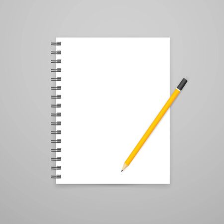 Blank open white notebook with pencil vector mockupのイラスト素材