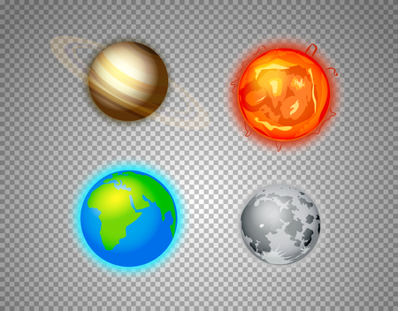 Different sun system elements vector set isolated on transparentのイラスト素材