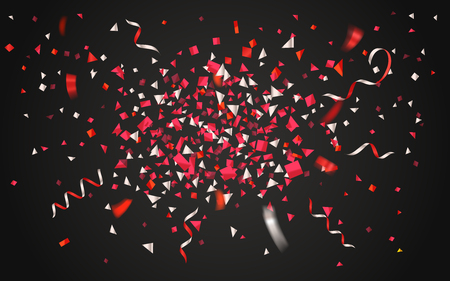 Colorful confetti and ribbons on dark background.のイラスト素材