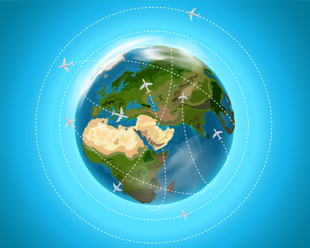 Travel destination concept with aircrafts. Vector illustration のイラスト素材