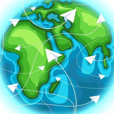 Travelling around the world. Travel destination concept with paper planesのイラスト素材