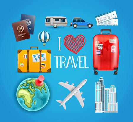 Travel accessories collection. Vector illustrationのイラスト素材