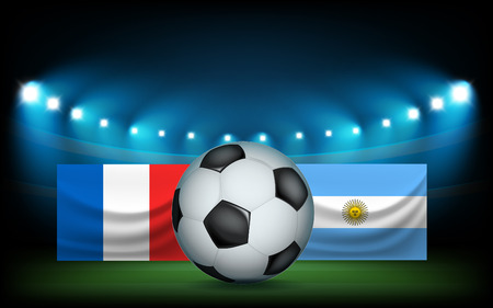Football stadium with the ball and flags. France vs Argentinaのイラスト素材