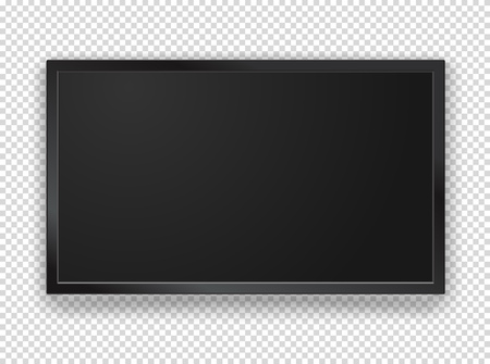 Modern black tv frame with blank screen vector mockup. 1920 on 1080 HD proportion screen. Vector object isolated on transparent backgroundのイラスト素材