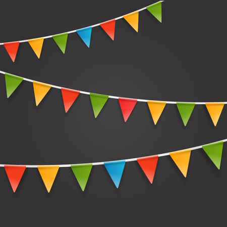 Color triangle flags garland on dark background.のイラスト素材