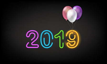 Happy new 2019 year concept on dark background. Vector illustrationのイラスト素材