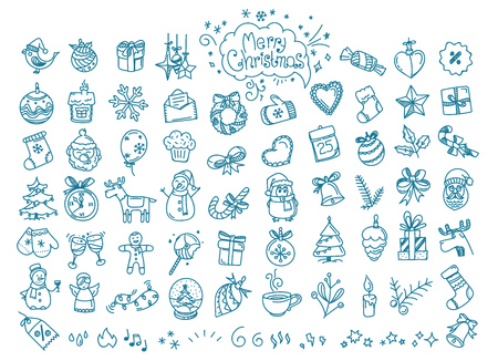 Christmas doodle elements clipart. Vector illustrationのイラスト素材