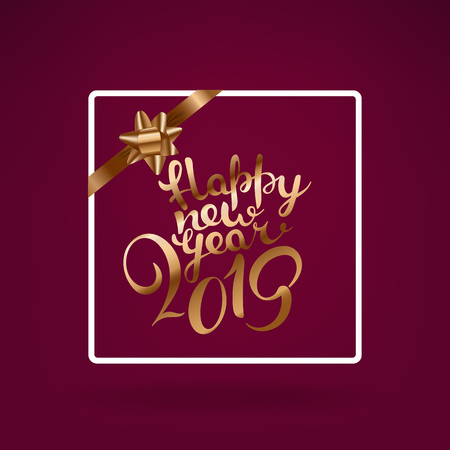 Happy New Year 2019 greeting card. Vector illustration with lettering on the frameのイラスト素材
