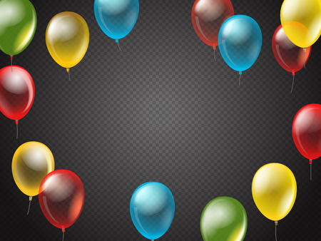 Flying color transparent balloons on dark transparent backgroundのイラスト素材