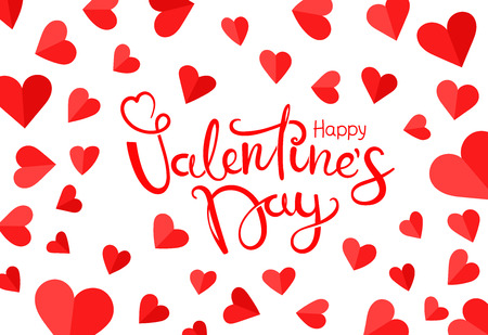 Valentine`s Day celebration card template. Vector background with paper heartsのイラスト素材